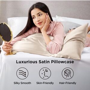 NWT Bedsure Satin Pillow Cases Queen Size Set of 2, Beige, 20x30 Inches, 2pcs